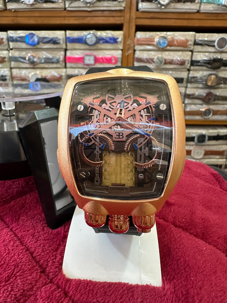 Exclusive Rose Gold & Blue Mechanical Watch – Bugatti Chiron Tourbillon Style