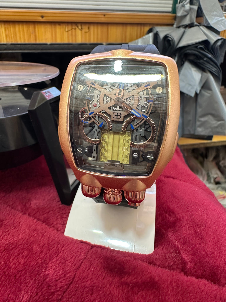 Exclusive Rose Gold & Blue Mechanical Watch – Bugatti Chiron Tourbillon Style
