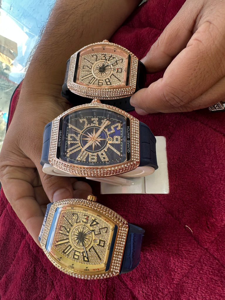 Exclusive Stone-Studded Tonneau Watch – Black & Rose Gold Edition