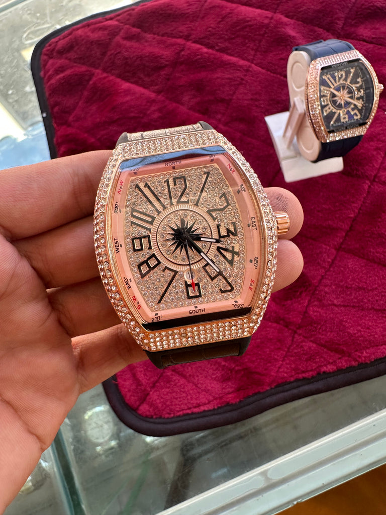Exclusive Stone-Studded Tonneau Watch – Black & Rose Gold Edition