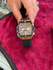 Premium Tonneau Shape Skeleton Watch with Blue Silicon Strap