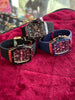 Premium Tonneau Shape Skeleton Watch with Blue Silicon Strap