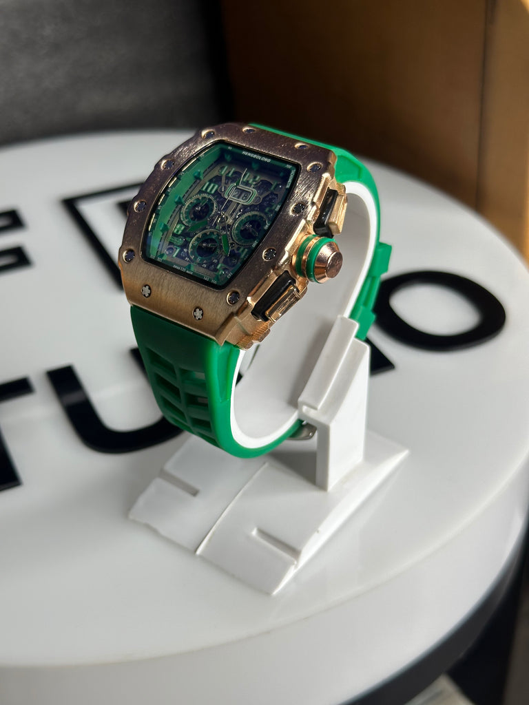 Hengbolong Premium Edition – Green Silicon Strap aur Skeleton Design