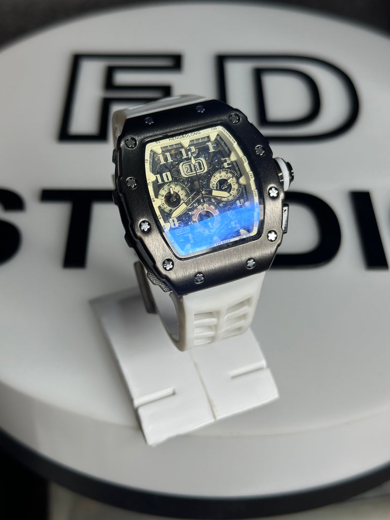 Hengbolong Arctic White Edition – White Skeleton Dial & High-Gloss Rose Gold Case