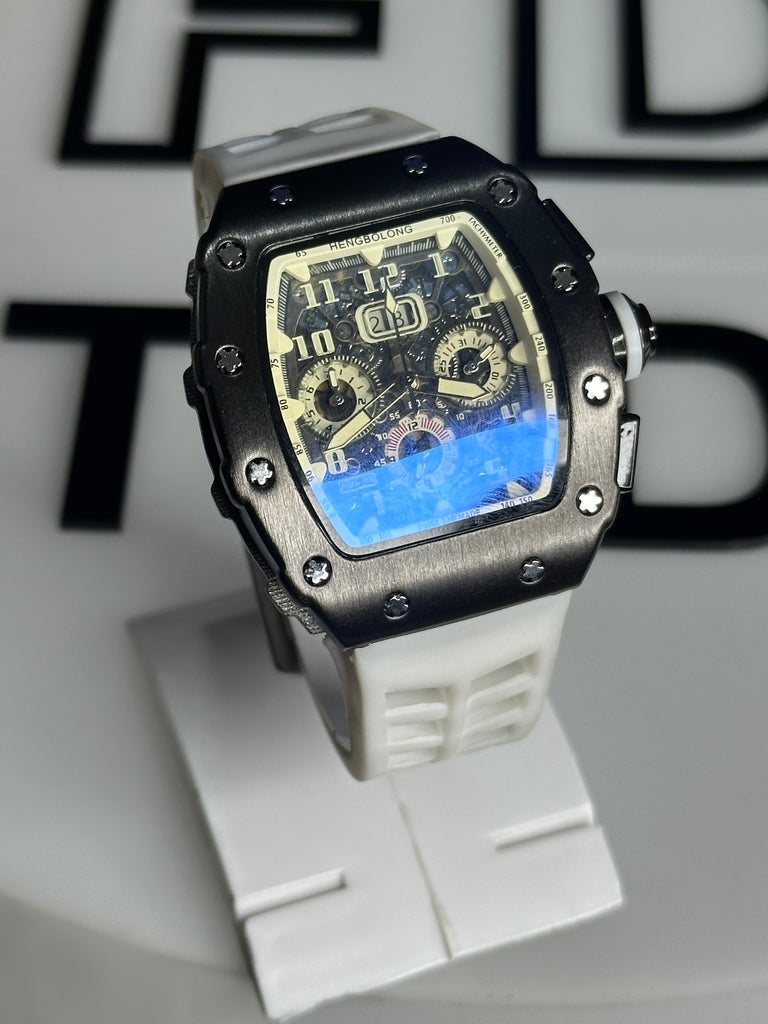 Hengbolong Arctic White Edition – White Skeleton Dial & High-Gloss Rose Gold Case
