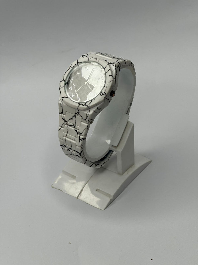 "Premium Marble Pattern Men's Watch | Arabic Script Numerals | Octagonal Design"