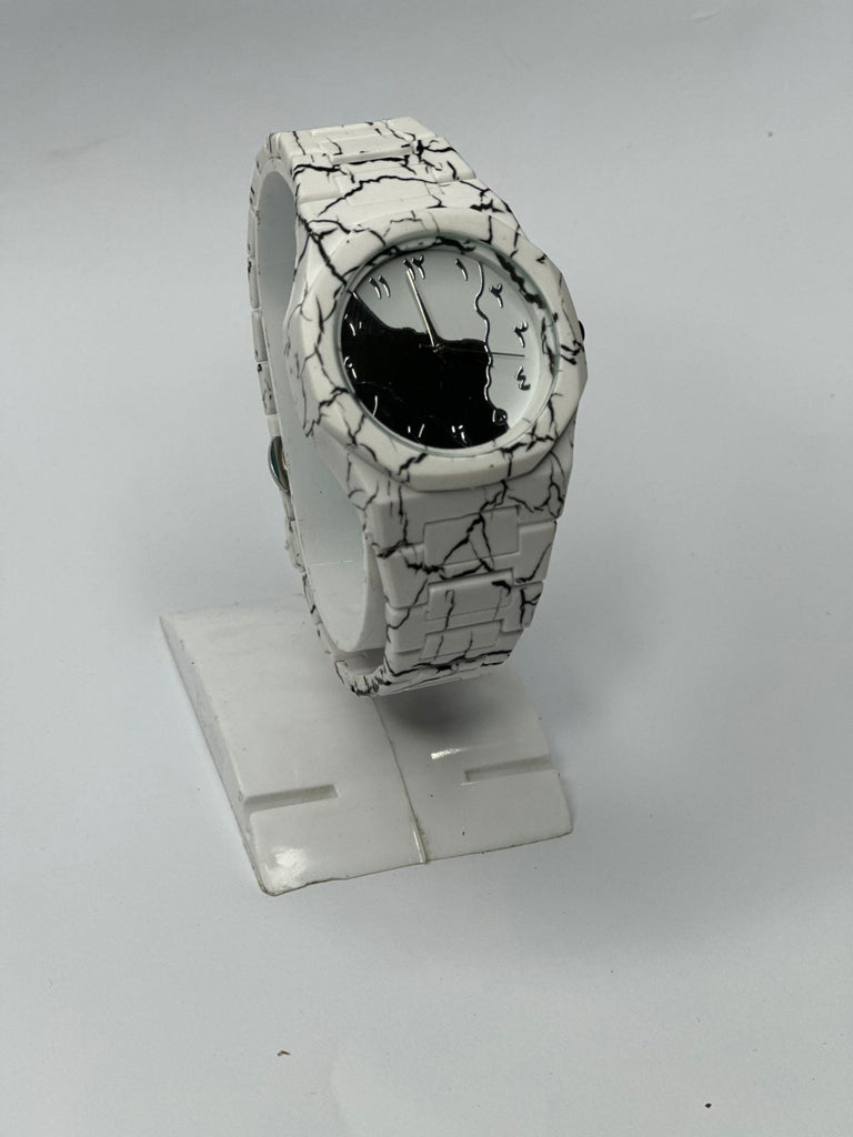 "Premium Marble Pattern Men's Watch | Arabic Script Numerals | Octagonal Design"