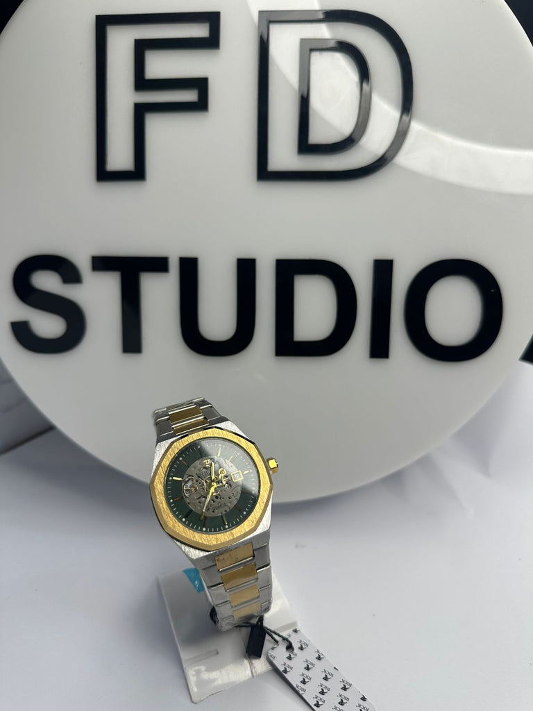 RICK™ Emerald Gold Skeleton – Luxury Two-Tone Quartz Watch for Men