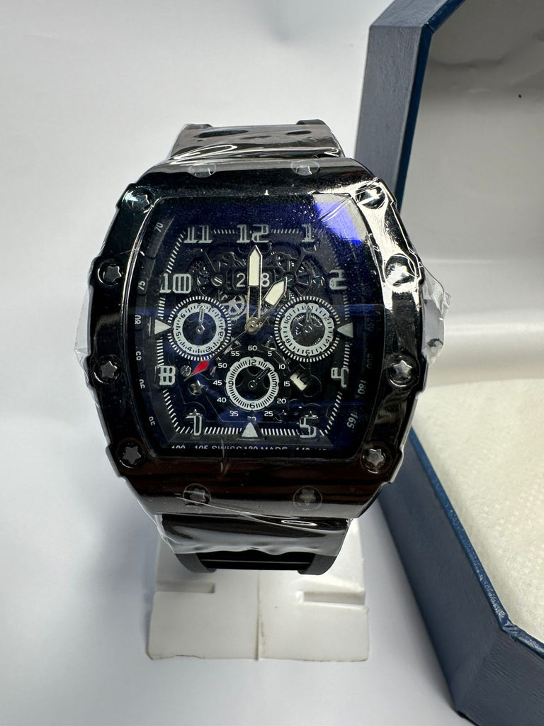 Premium Black Skeleton Design Luxury Watch – Sporty Tonneau Case with Comfortable Silicone Strap